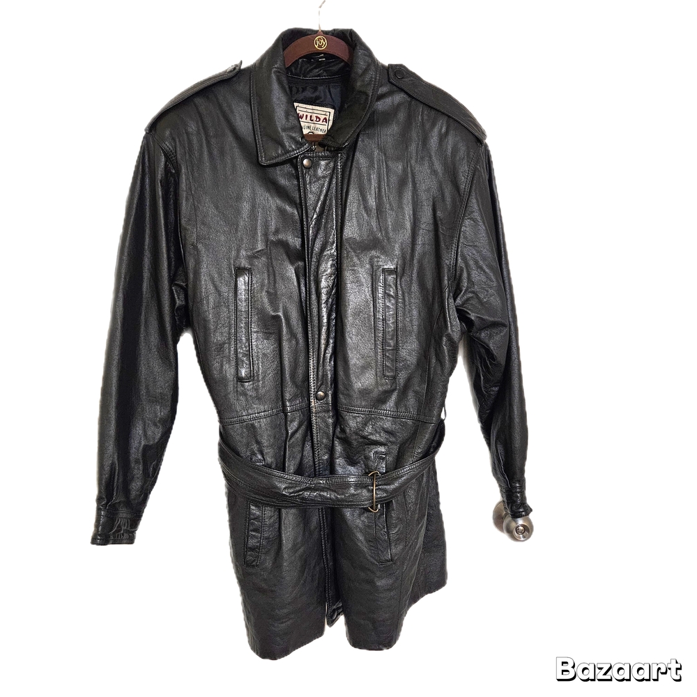 Unisex Vintage Black Leather Jacket Sz L Detachable Liner